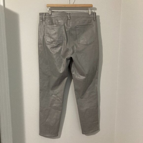 Talbots Women Size 14 Slim Grey Ankle Pant Silver Jeans Cropped Fancy Slimming - Picture 9 of 11